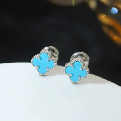 [Perla Lux]CLOVER MINI 9.5MM ONYX STUD EARRINGS SILVER