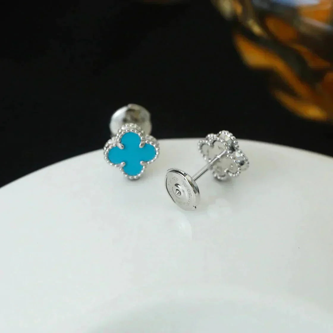 [Perla Lux]CLOVER MINI 9.5MM ONYX STUD EARRINGS SILVER