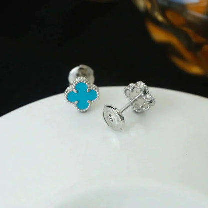 [Perla Lux]CLOVER MINI 9.5MM ONYX STUD EARRINGS SILVER