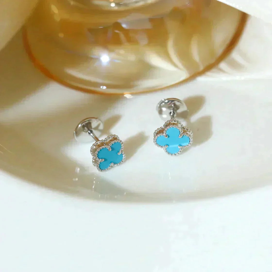 [Perla Lux]CLOVER MINI 9.5MM ONYX STUD EARRINGS SILVER