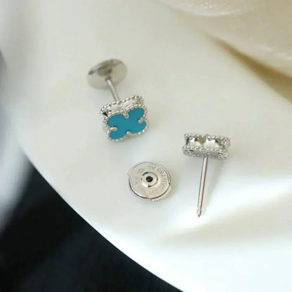 [Perla Lux]CLOVER MINI 9.5MM ONYX STUD EARRINGS SILVER