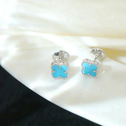 [Perla Lux]CLOVER MINI 9.5MM ONYX STUD EARRINGS SILVER