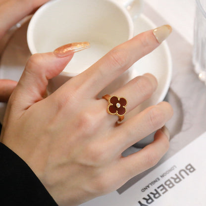[Perla Lux]CLOVER CARNELIAN RING ROSE GOLD DIAMOND