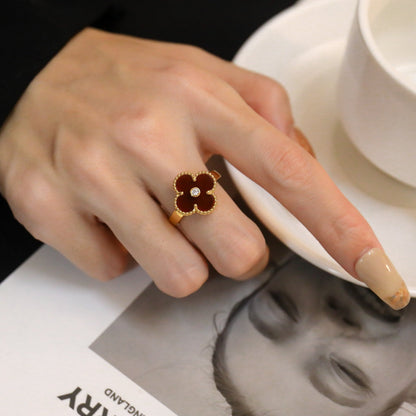 [Perla Lux]CLOVER CARNELIAN RING ROSE GOLD DIAMOND