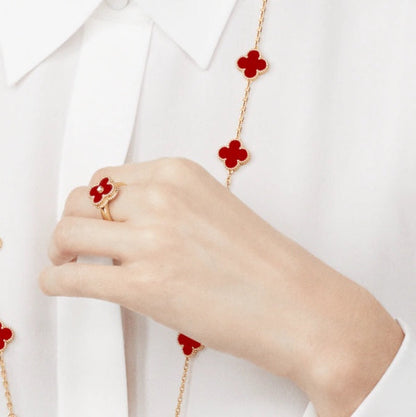 [Perla Lux]CLOVER CARNELIAN RING ROSE GOLD DIAMOND
