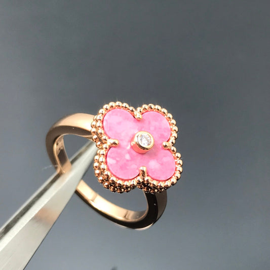 [Perla Lux]CLOVER RHODONITE ROSE GOLD RING