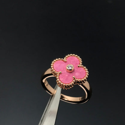 [Perla Lux]CLOVER RHODONITE ROSE GOLD RING