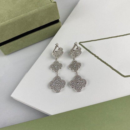 [Perla Lux]CLOVER 3 MOTIF DIAMOND SILVER DROP EARRINGS