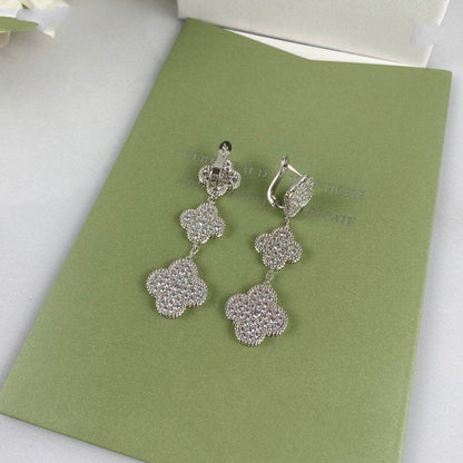 [Perla Lux]CLOVER 3 MOTIF DIAMOND SILVER DROP EARRINGS