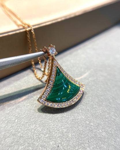 [Perla Lux]DREAM MALACHITE DIAMOND PAVED PINK GOLD NECKLACE