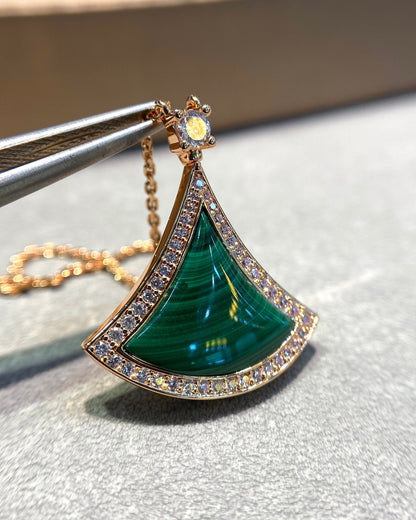 [Perla Lux]DREAM MALACHITE DIAMOND PAVED PINK GOLD NECKLACE