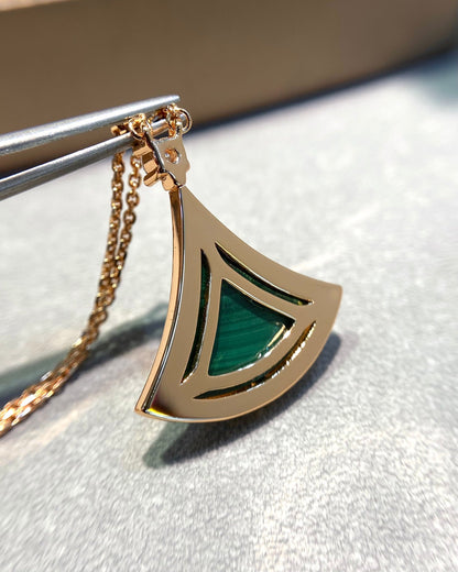 [Perla Lux]DREAM MALACHITE DIAMOND PAVED PINK GOLD NECKLACE