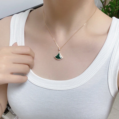 [Perla Lux]DREAM MALACHITE DIAMOND PAVED PINK GOLD NECKLACE