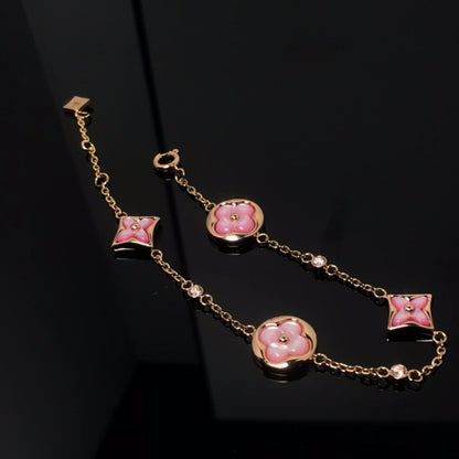 [Perla Lux]STAR AND SUN 4 MOTIF PINK MOP PINK GOLD BRACELET