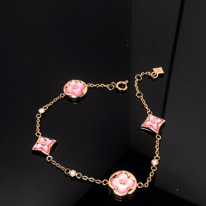 [Perla Lux]STAR AND SUN 4 MOTIF PINK MOP PINK GOLD BRACELET