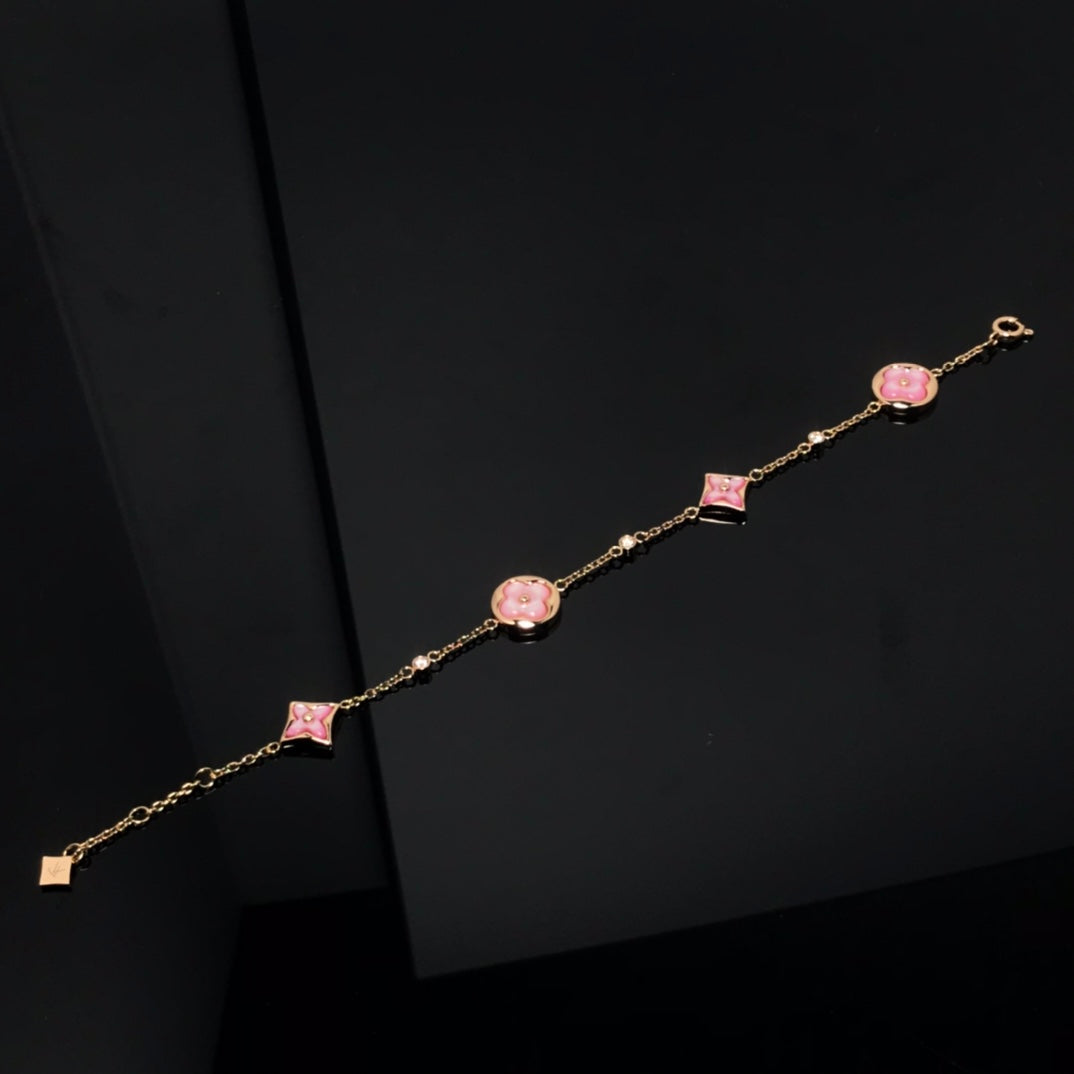 [Perla Lux]STAR AND SUN 4 MOTIF PINK MOP PINK GOLD BRACELET