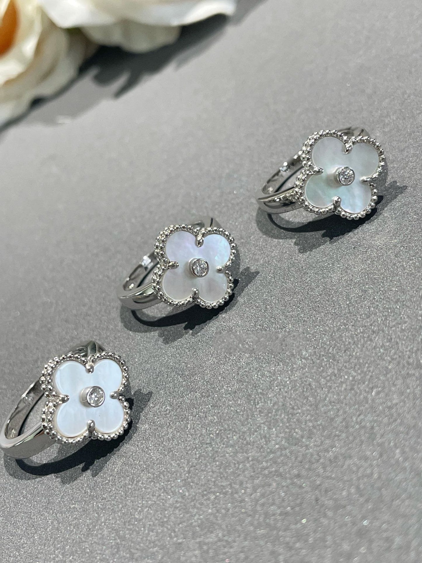 [Perla Lux]CLOVER SILVER MOP DIAMOND RING