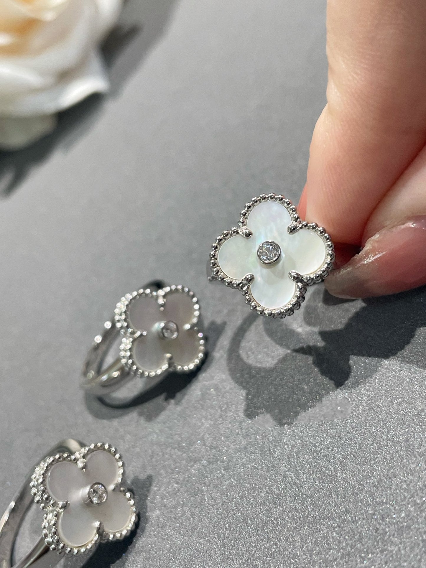 [Perla Lux]CLOVER SILVER MOP DIAMOND RING