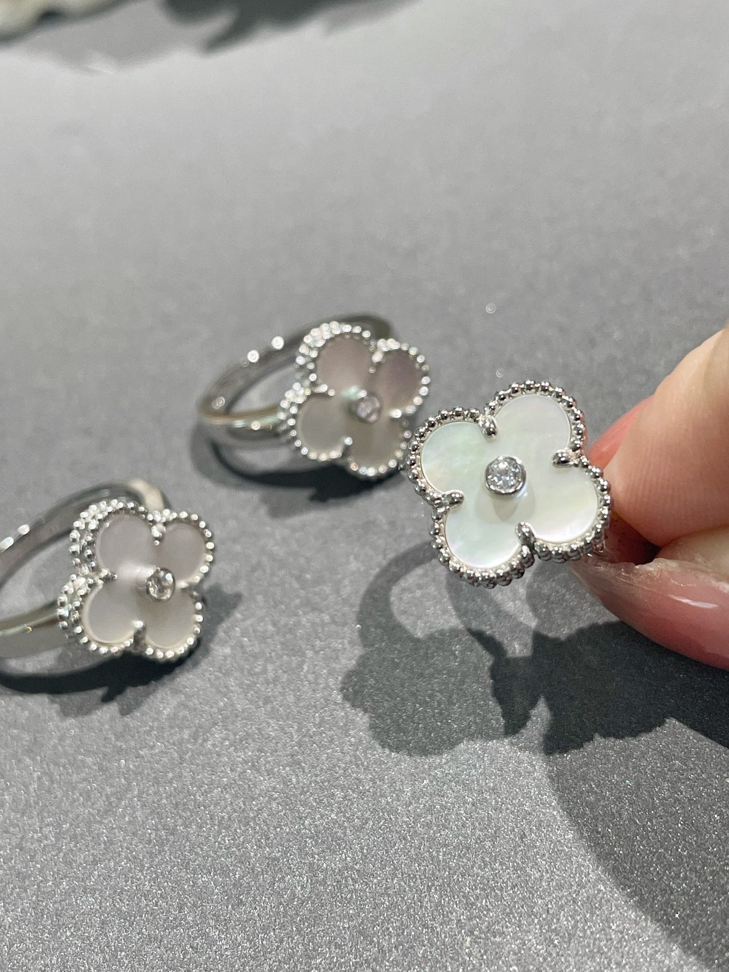 [Perla Lux]CLOVER SILVER MOP DIAMOND RING