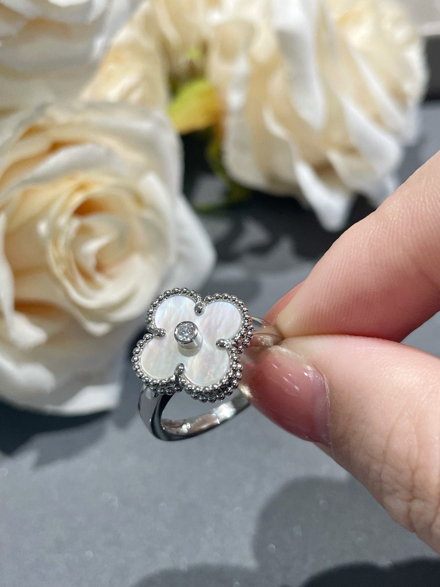 [Perla Lux]CLOVER SILVER MOP DIAMOND RING
