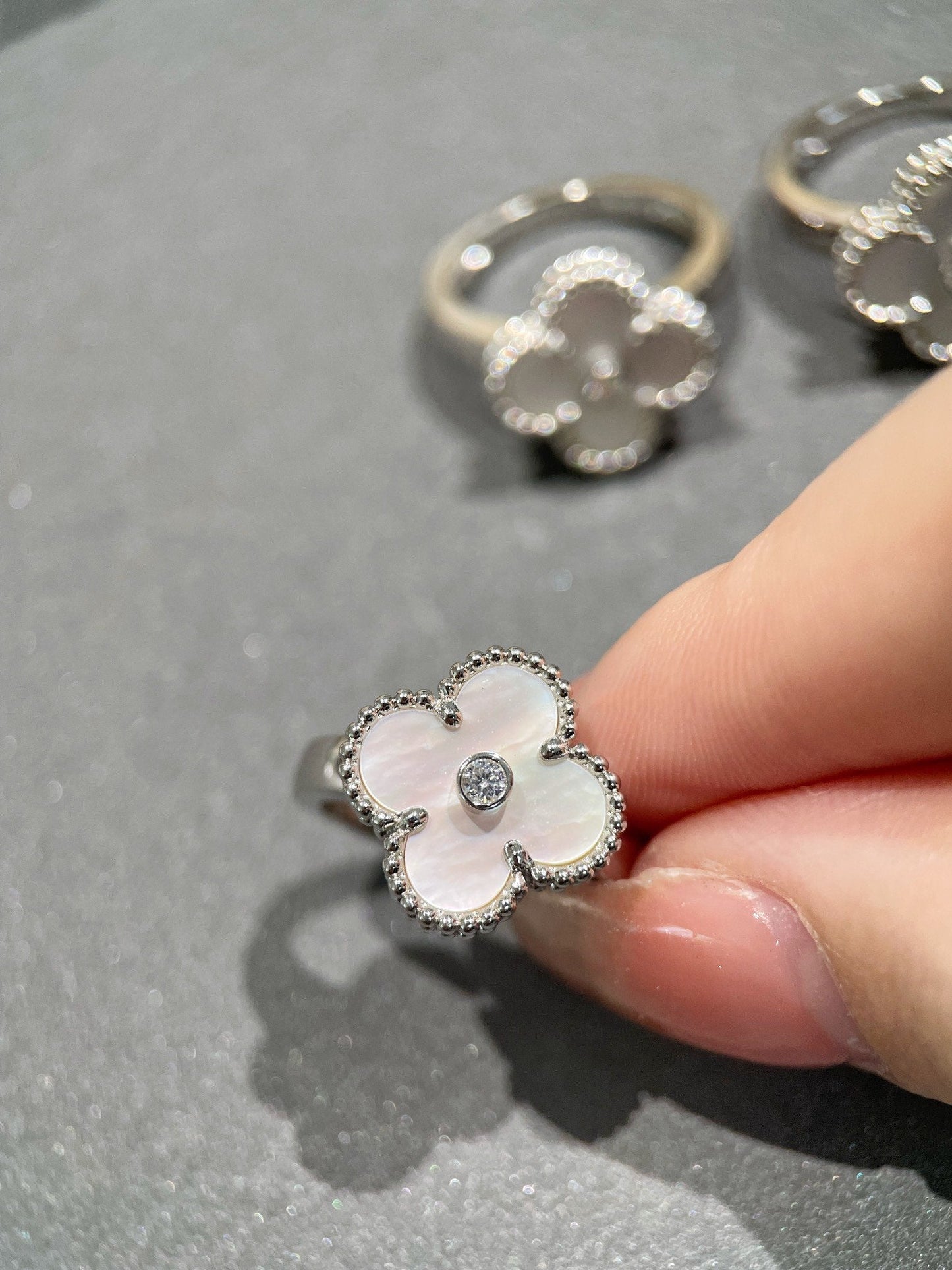 [Perla Lux]CLOVER SILVER MOP DIAMOND RING