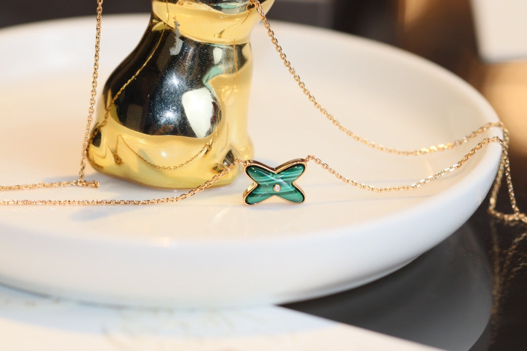 [Perla Lux]JEUX MALACHITE 1 DIAMOND PINK GOLD NECKLACE