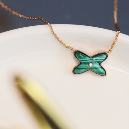 [Perla Lux]JEUX MALACHITE 1 DIAMOND PINK GOLD NECKLACE