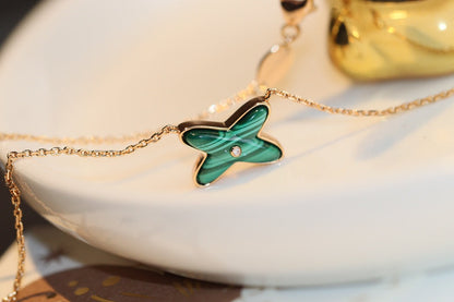 [Perla Lux]JEUX MALACHITE 1 DIAMOND PINK GOLD NECKLACE