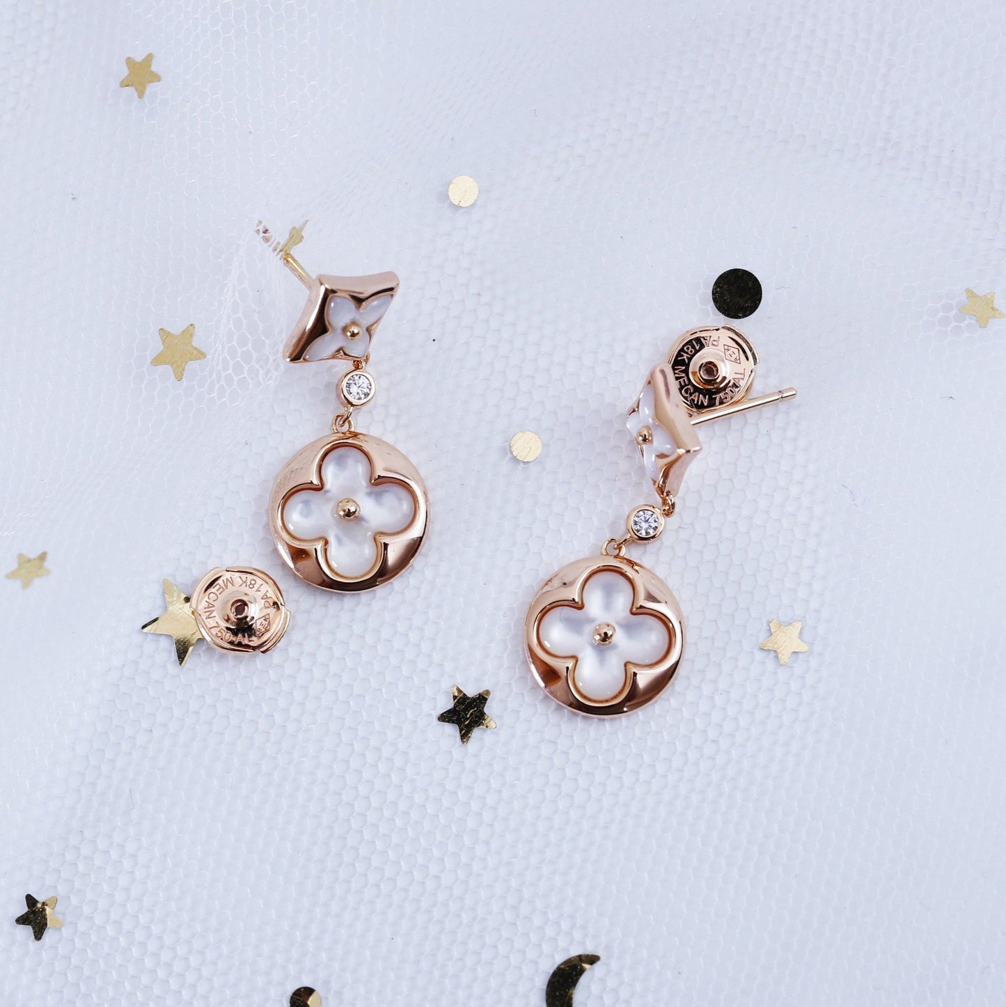 [Perla Lux]STAR AND SUN PINK GOLD MOP DROP EARRINGS