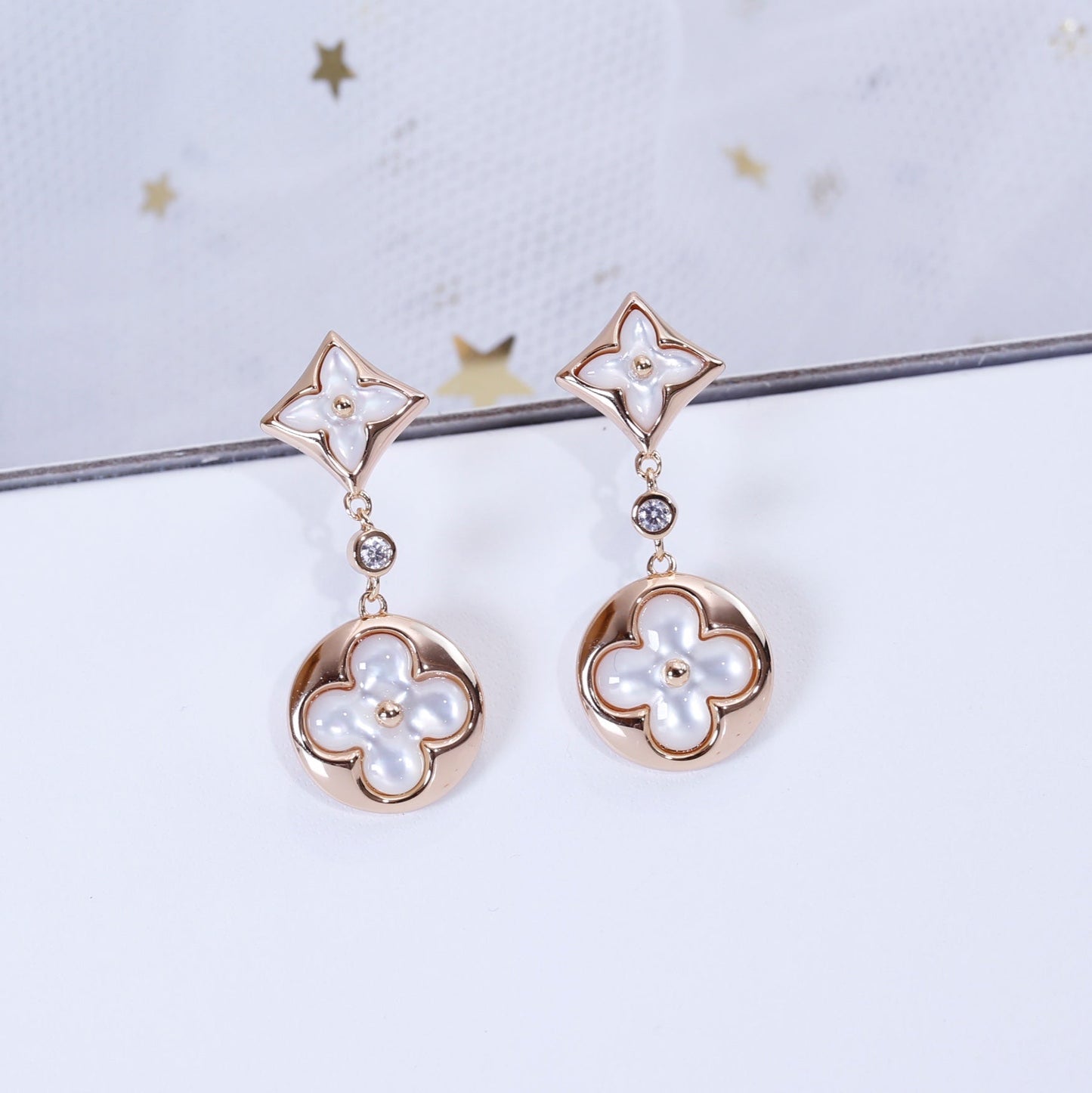 [Perla Lux]STAR AND SUN PINK GOLD MOP DROP EARRINGS