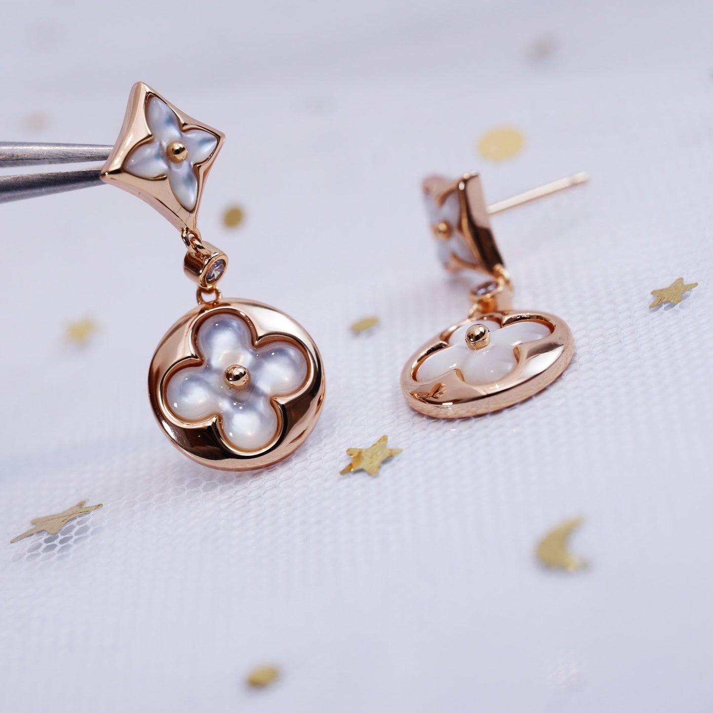 [Perla Lux]STAR AND SUN PINK GOLD MOP DROP EARRINGS