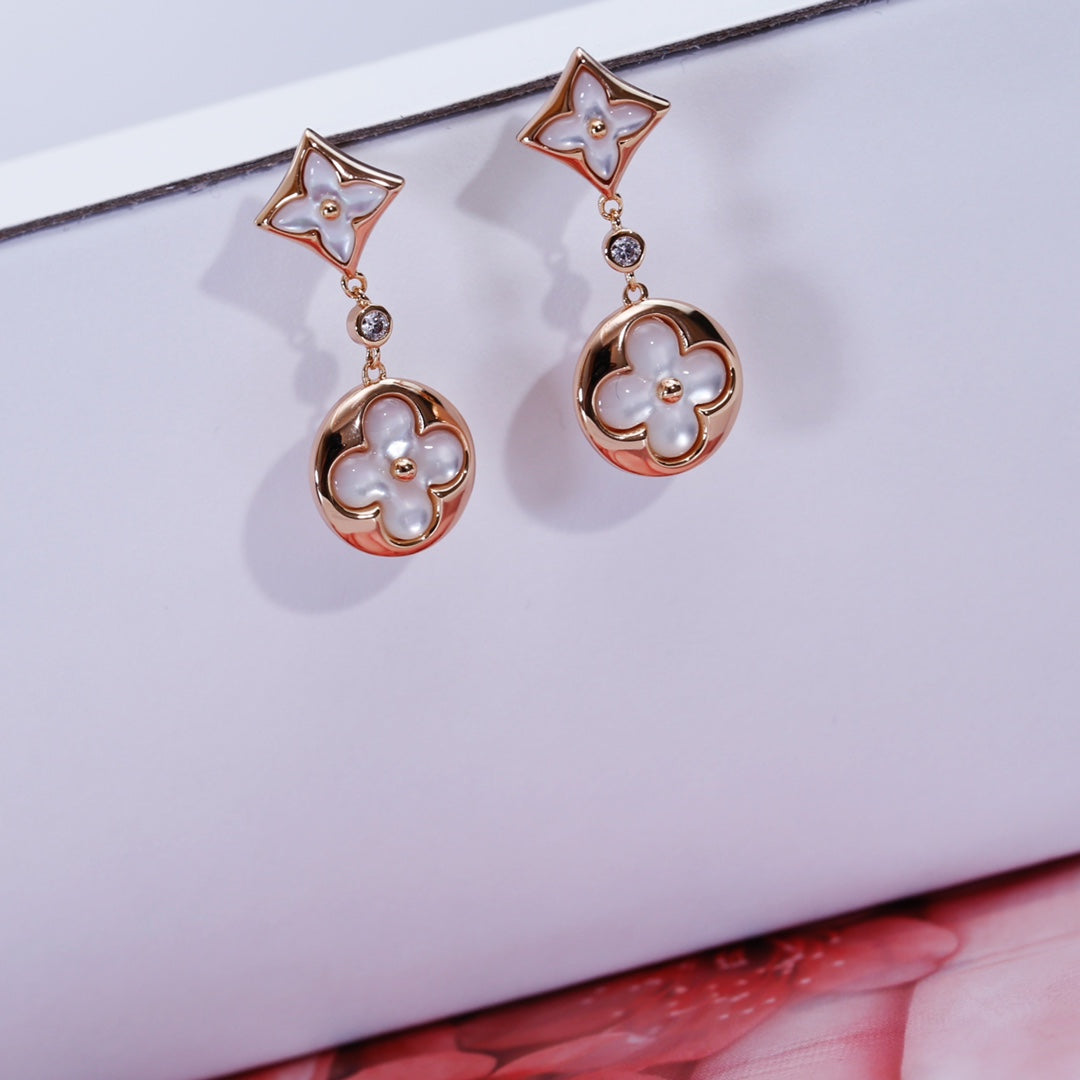 [Perla Lux]STAR AND SUN PINK GOLD MOP DROP EARRINGS