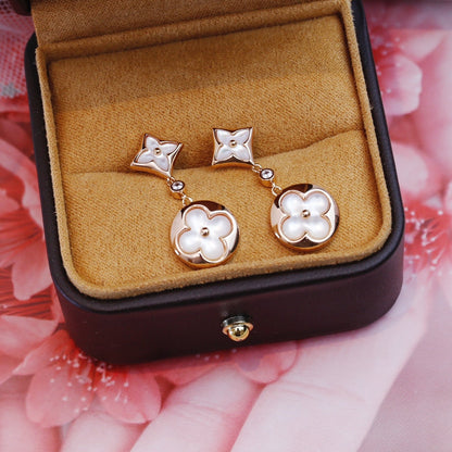 [Perla Lux]STAR AND SUN PINK GOLD MOP DROP EARRINGS