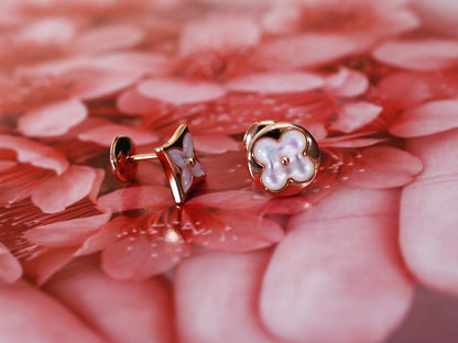 [Perla Lux]STAR AND SUN PINK GOLD MOP STUD EARRINGS