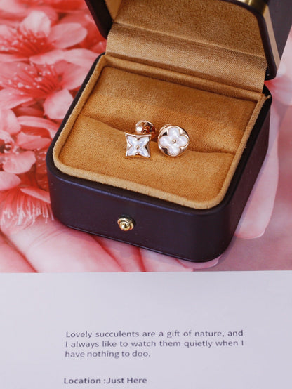 [Perla Lux]STAR AND SUN PINK GOLD MOP STUD EARRINGS