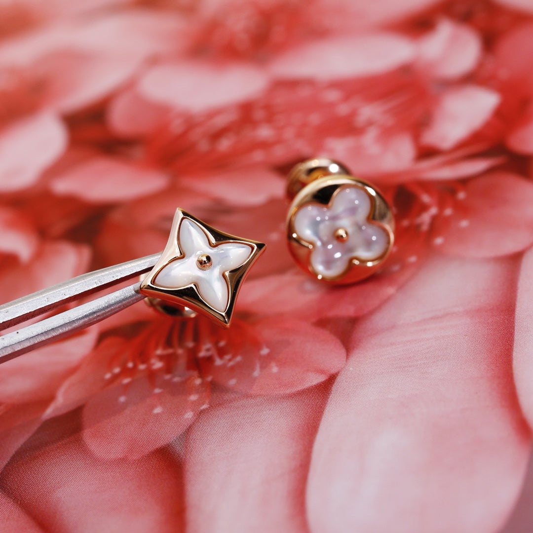 [Perla Lux]STAR AND SUN PINK GOLD MOP STUD EARRINGS