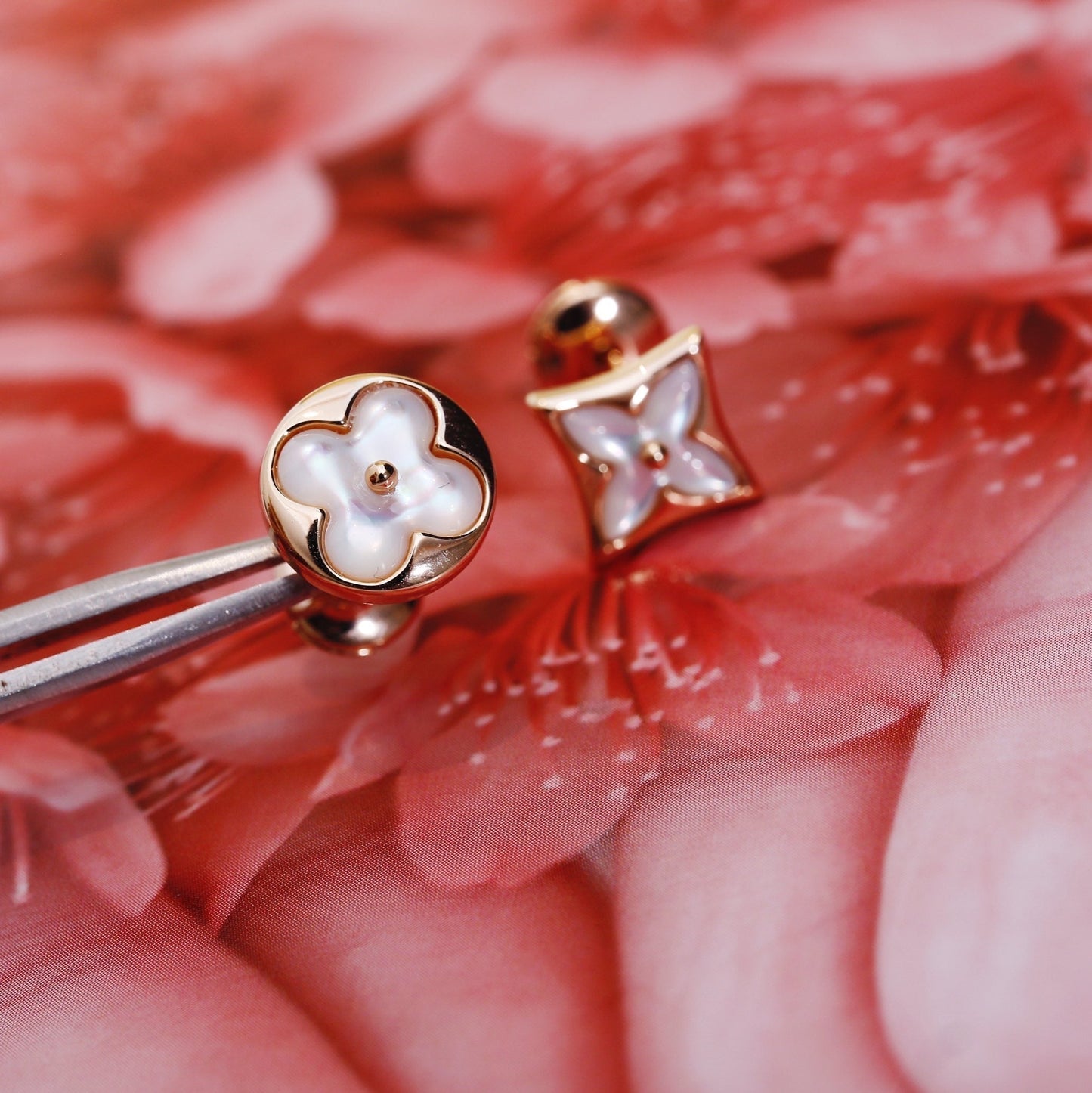 [Perla Lux]STAR AND SUN PINK GOLD MOP STUD EARRINGS