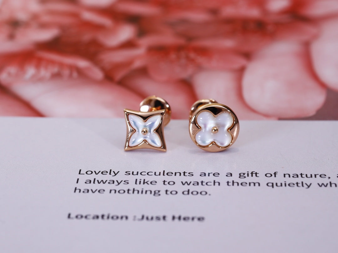 [Perla Lux]STAR AND SUN PINK GOLD MOP STUD EARRINGS