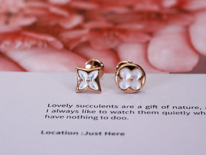 [Perla Lux]STAR AND SUN PINK GOLD MOP STUD EARRINGS