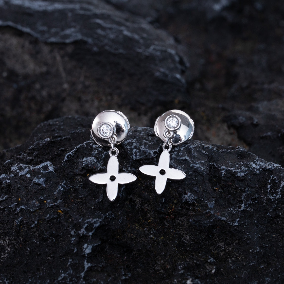 [Perla Lux]VIDYLLE SILVER DIAMOND MINI DROP EARRINGS