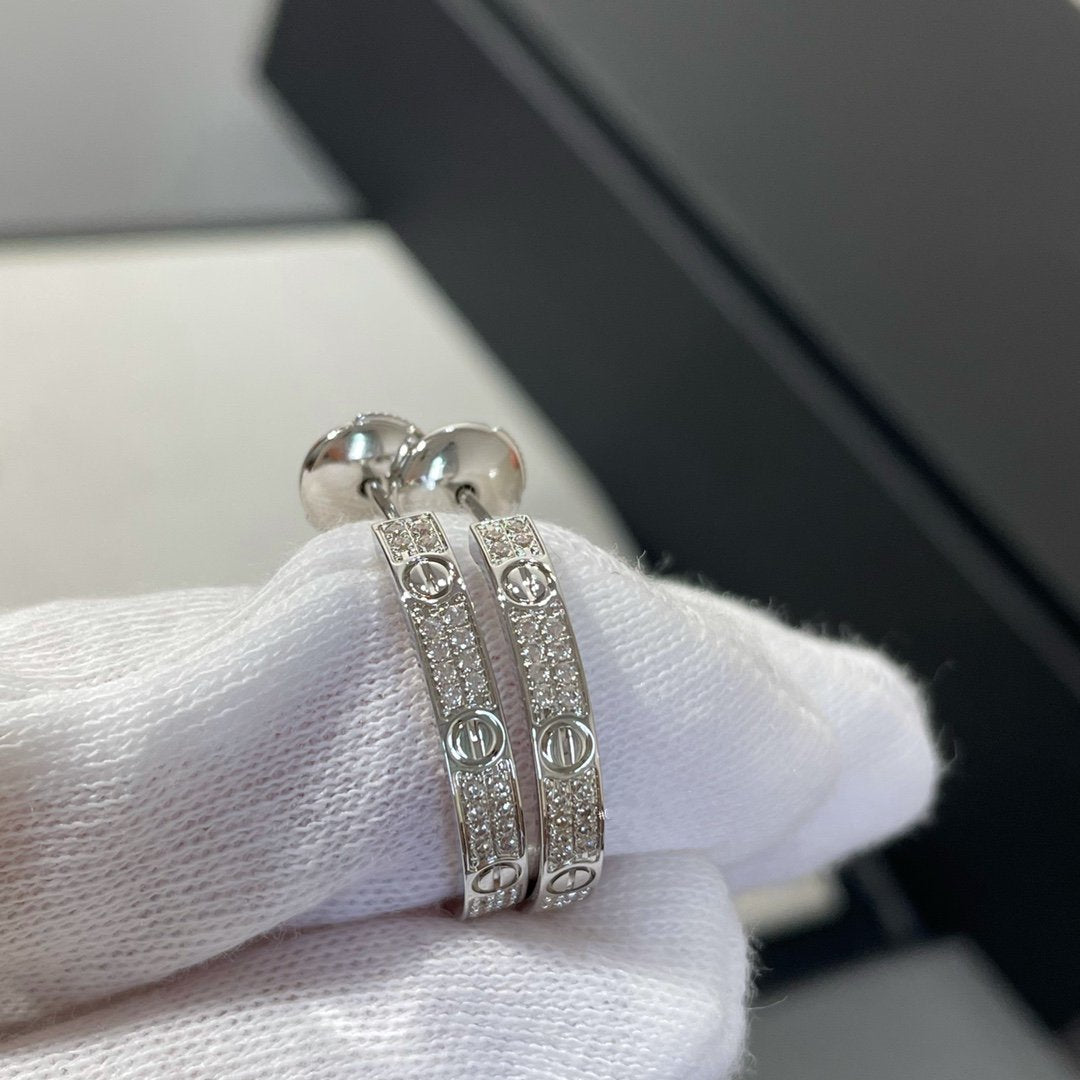 [Perla Lux]LOVE DIAMOND SILVER HOOP EARRINGS