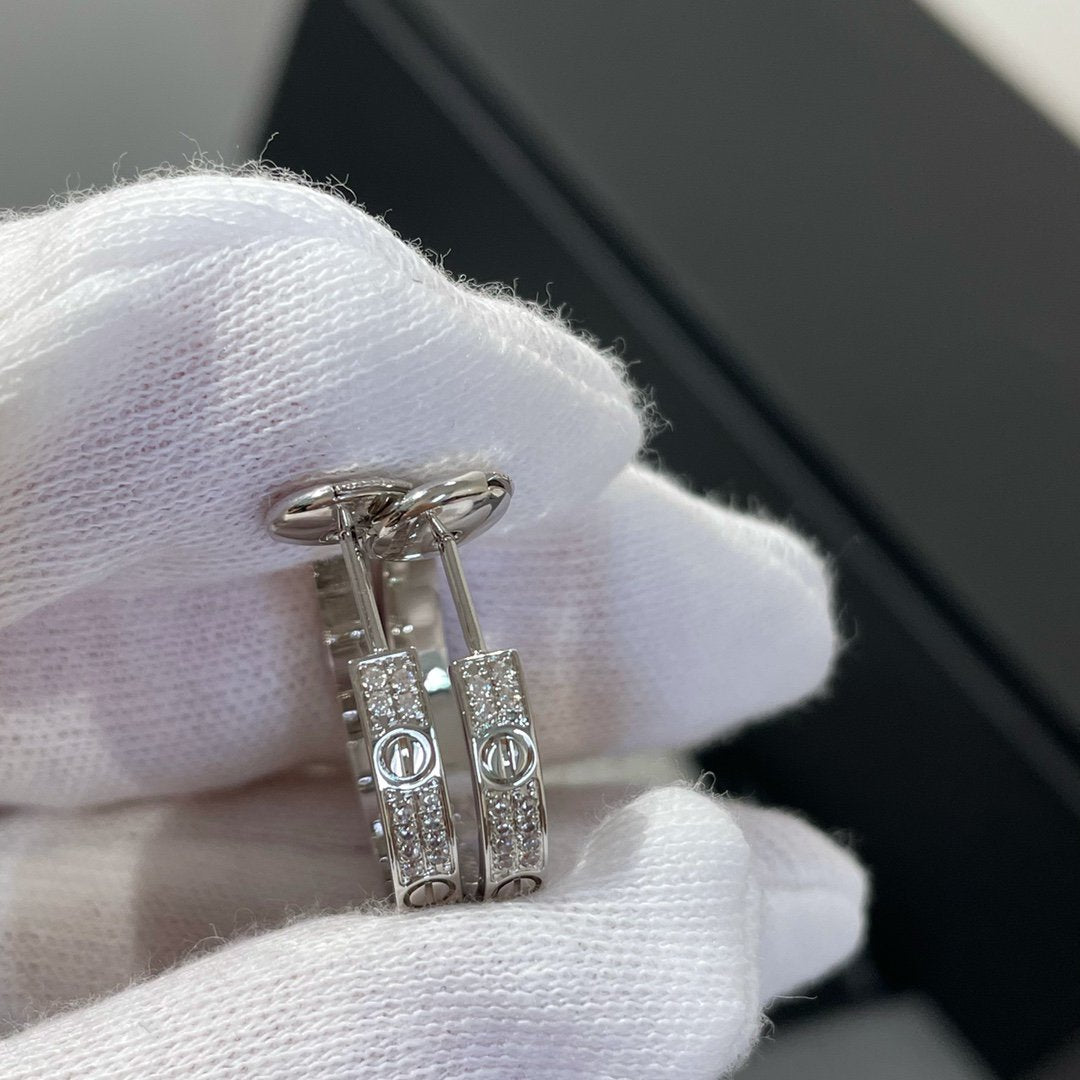 [Perla Lux]LOVE DIAMOND SILVER HOOP EARRINGS