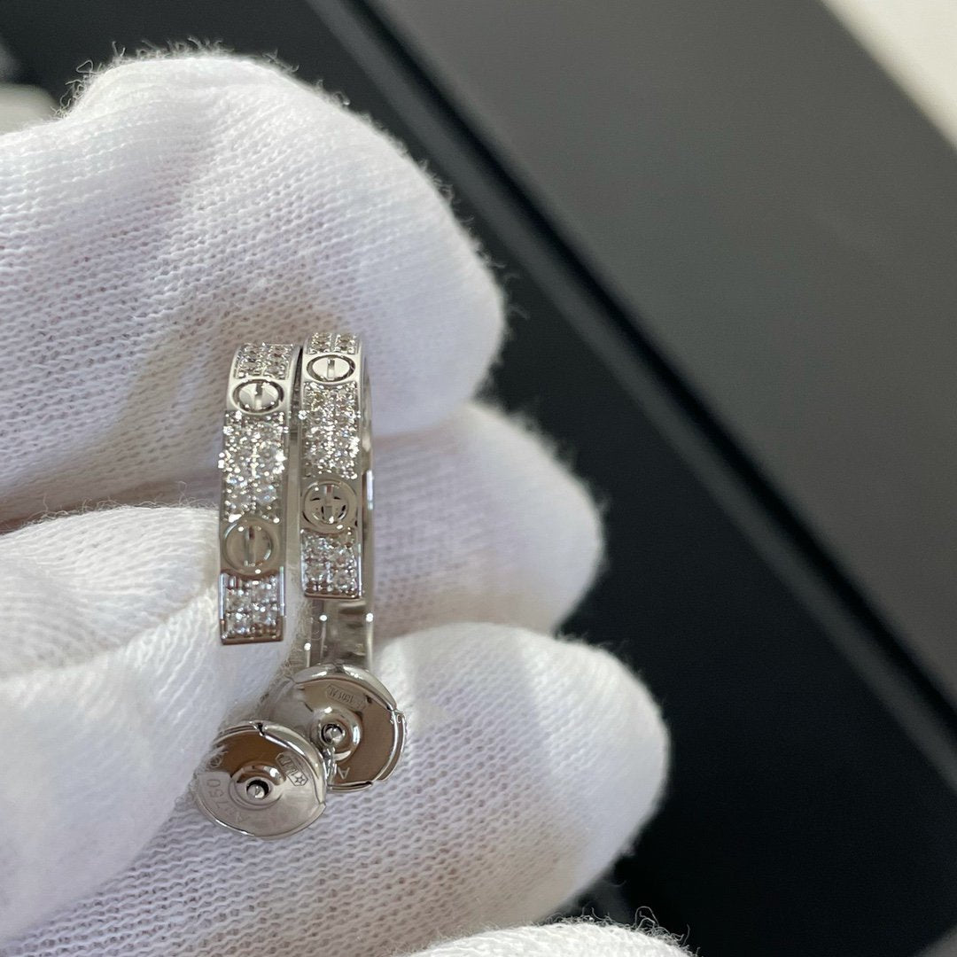 [Perla Lux]LOVE DIAMOND SILVER HOOP EARRINGS