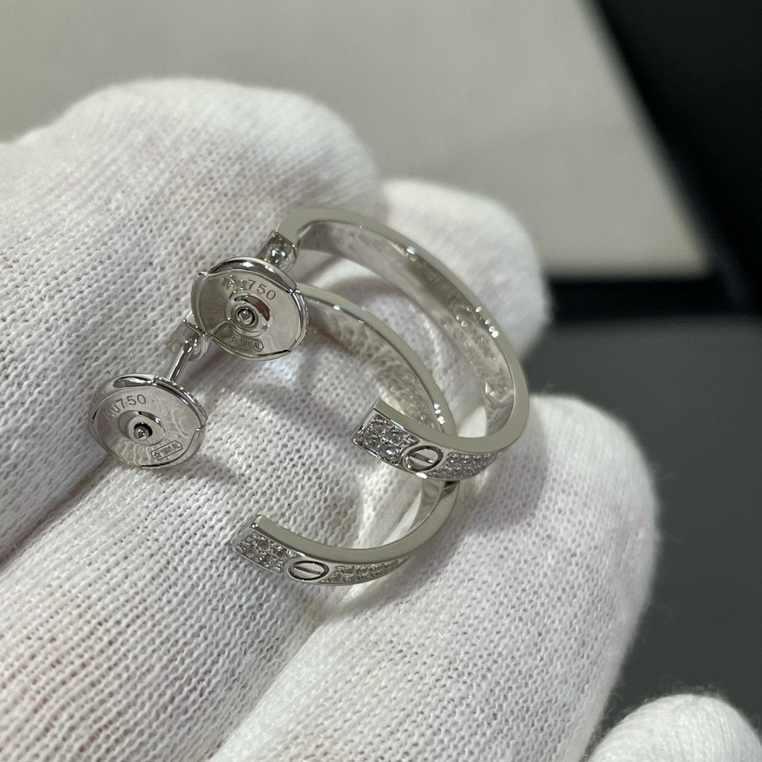 [Perla Lux]LOVE DIAMOND SILVER HOOP EARRINGS