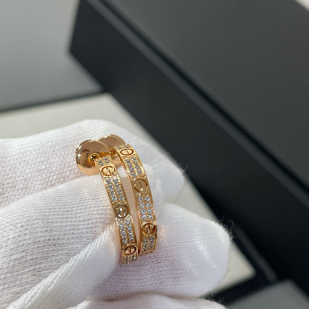 [Perla Lux]LOVE DIAMOND PINK GOLD HOOP EARRINGS
