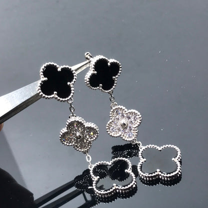 [Perla Lux]CLOVER 3 MOTIF DIAMOND ONYX SILVER EARRINGS