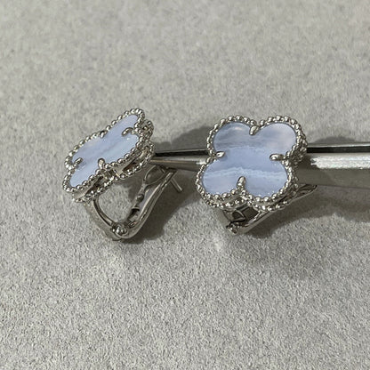[Perla Lux]CLOVER CHALCEDONY SILVER STUD EARRINGS