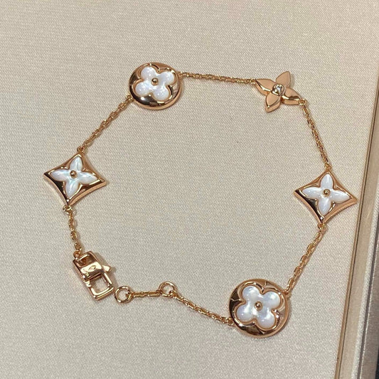 [Perla Lux]STAR AND SUN 5 MOTIF MOP PINK GOLD BRACELET