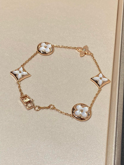 [Perla Lux]STAR AND SUN 5 MOTIF MOP PINK GOLD BRACELET