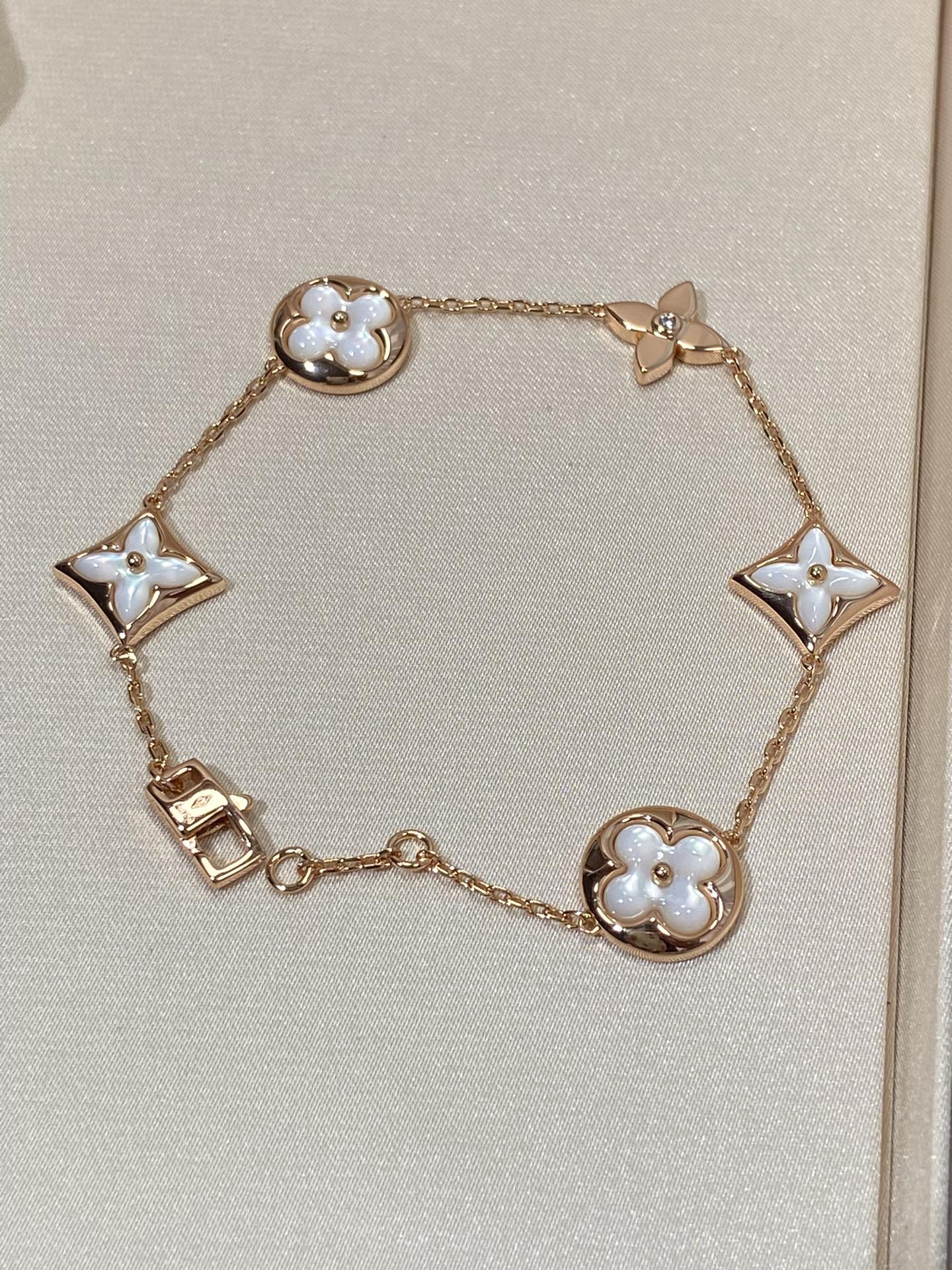 [Perla Lux]STAR AND SUN 5 MOTIF MOP PINK GOLD BRACELET